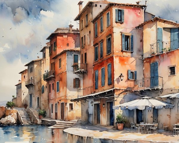Charming Coastal Village with Colorful Waterfront Buildings