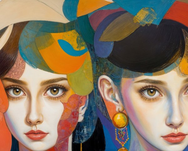 Vibrant Artwork of Stylized Female Faces with Patterns