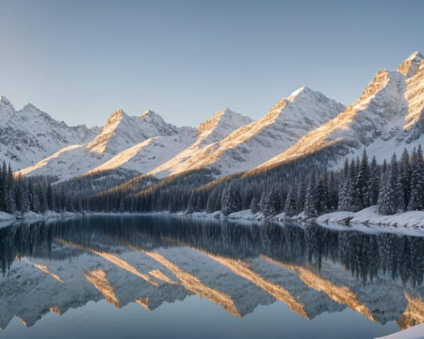 Serene Winter Landscape with Snow-Capped Mountains