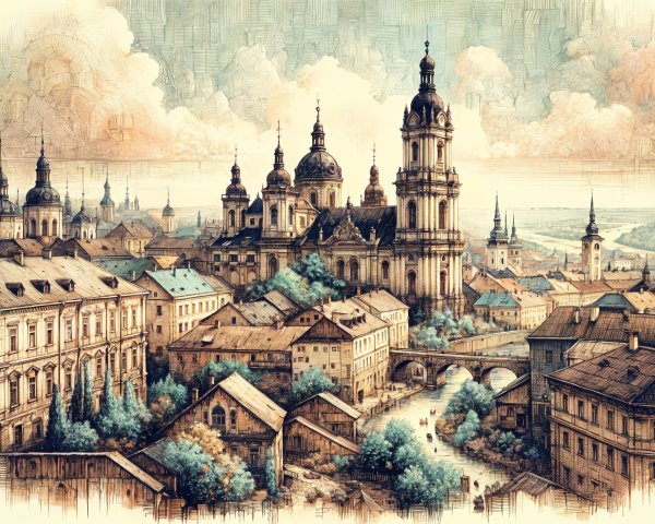 Picturesque Cityscape with Intricate Architecture and Greenery