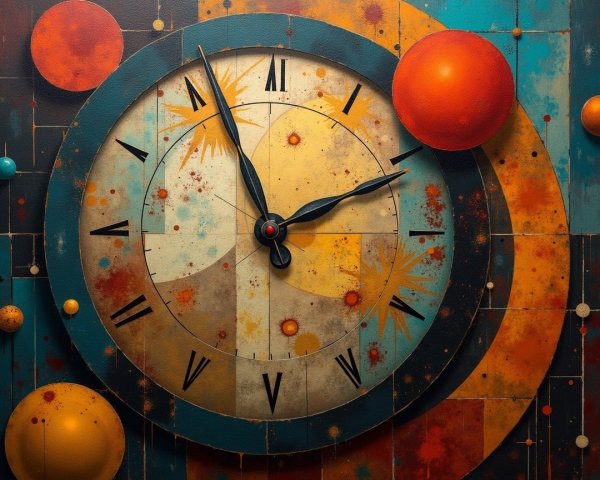 Artistic Clock with Abstract Cosmic Background