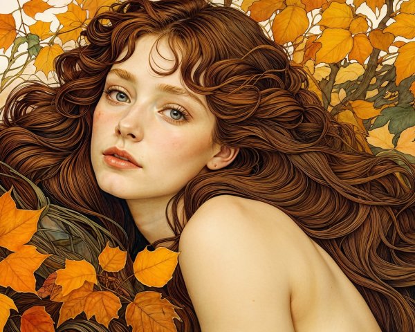 Young woman surrounded by vibrant autumn leaves