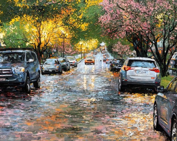 Impressionistic Painting of a Lively Street Scene