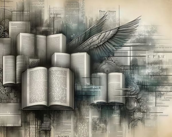 Art Illustration of Books in a Conceptual Cityscape