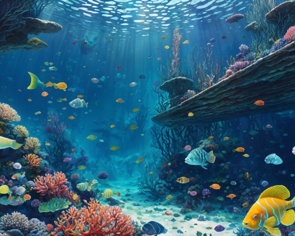 Vibrant Underwater Scene with Colorful Coral and Fish