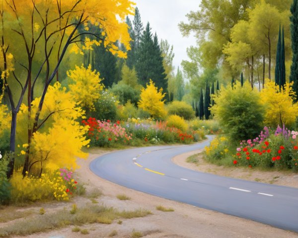 Winding Road Through Vibrant Countryside Landscape