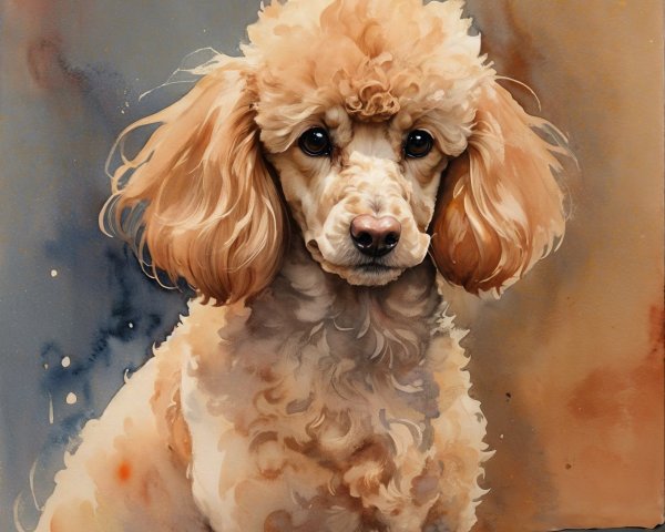 Watercolor Painting of a Fluffy Cream and Orange Poodle