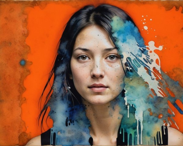 Serene Portrait of a Woman with Watercolor Background