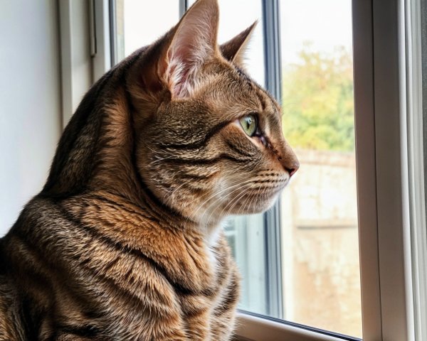 Bengal Cat by Window with Golden-Brown Coat