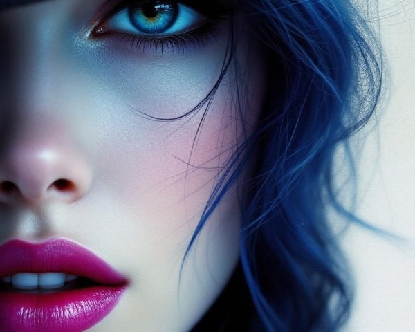 Close-Up Portrait of a Young Woman with Blue Hair