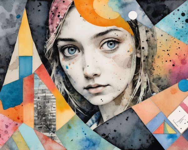 Watercolor Portrait of a Girl with Blue Eyes