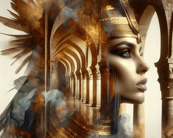 Regal Woman Portrait with Golden Jewelry and Headdress