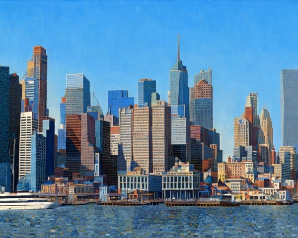 Urban Skyline with Modern Skyscrapers and Water Reflection