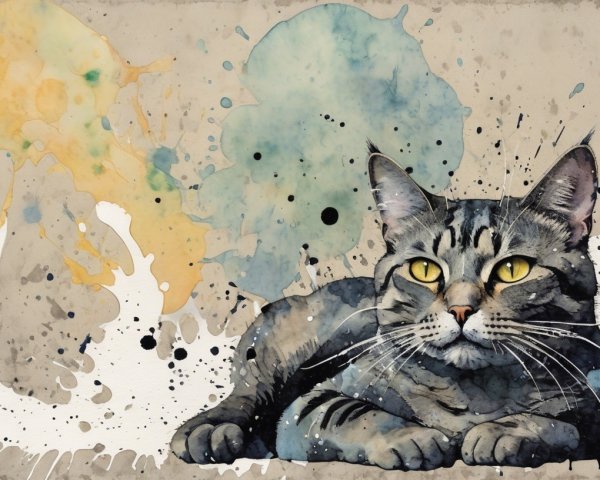 Tabby Cat with Yellow Eyes on Textured Background