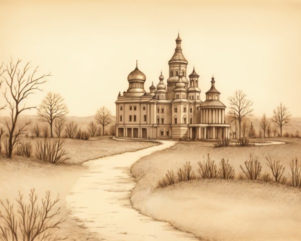 Historic Church Surrounded by Tranquil Landscape