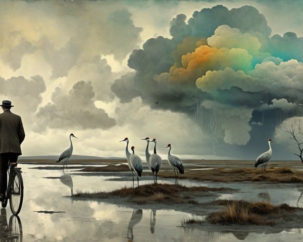 Solitary Bicycle Ride in Serene Wetland Scene