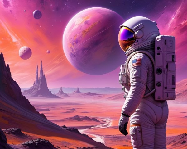 Astronaut on a Colorful Alien Planet Landscape