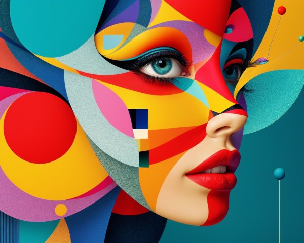 Glamorous Woman's Face with Abstract Colorful Design