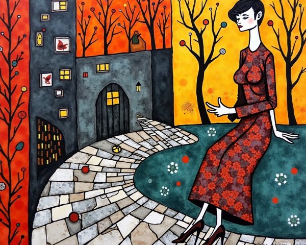 Stylized Woman in Red Dress by Whimsical Building