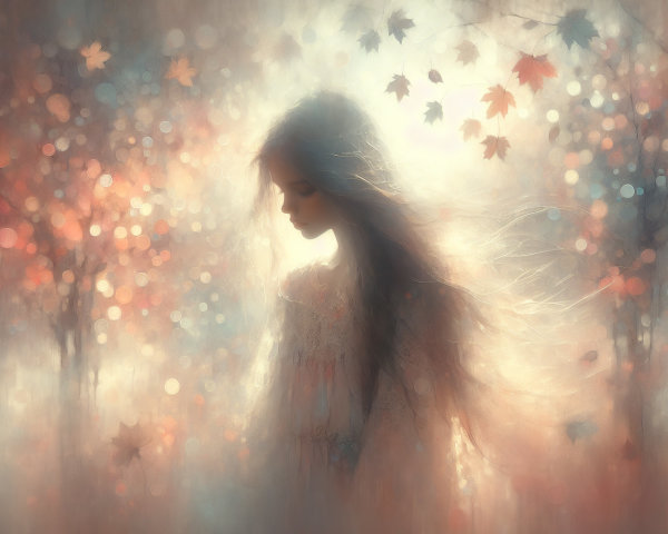 Ethereal Woman Silhouette in Autumn Glow Scene