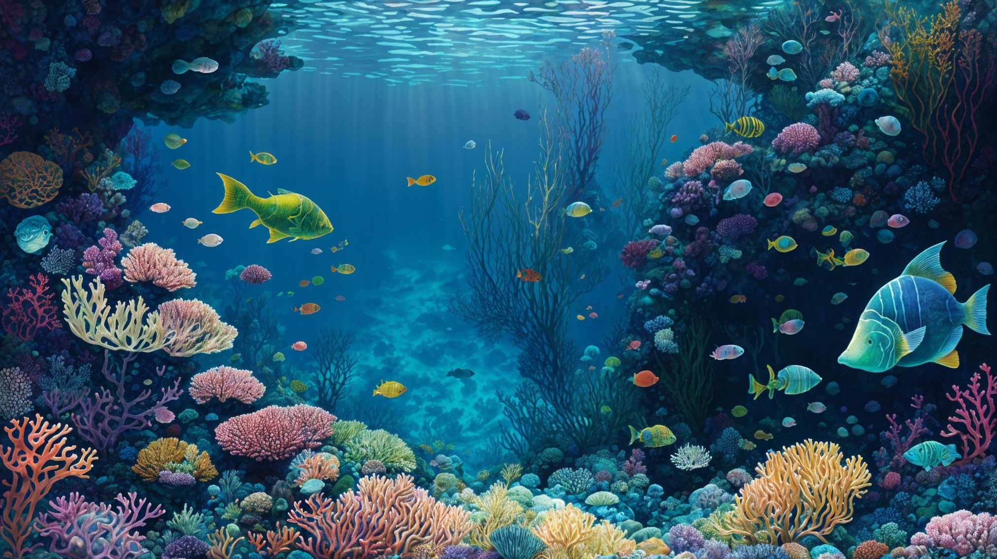 Vibrant Underwater Scene with Colorful Marine Life