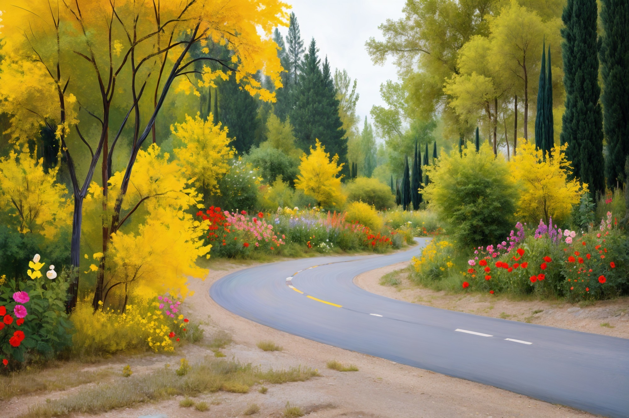 Winding Road Through Vibrant Countryside Landscape