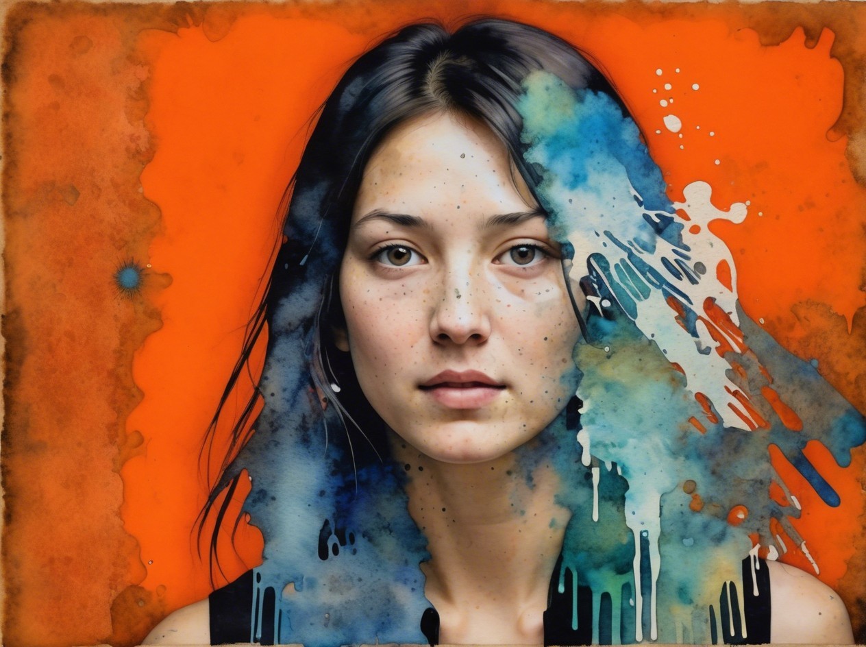 Serene Portrait of a Woman with Watercolor Background