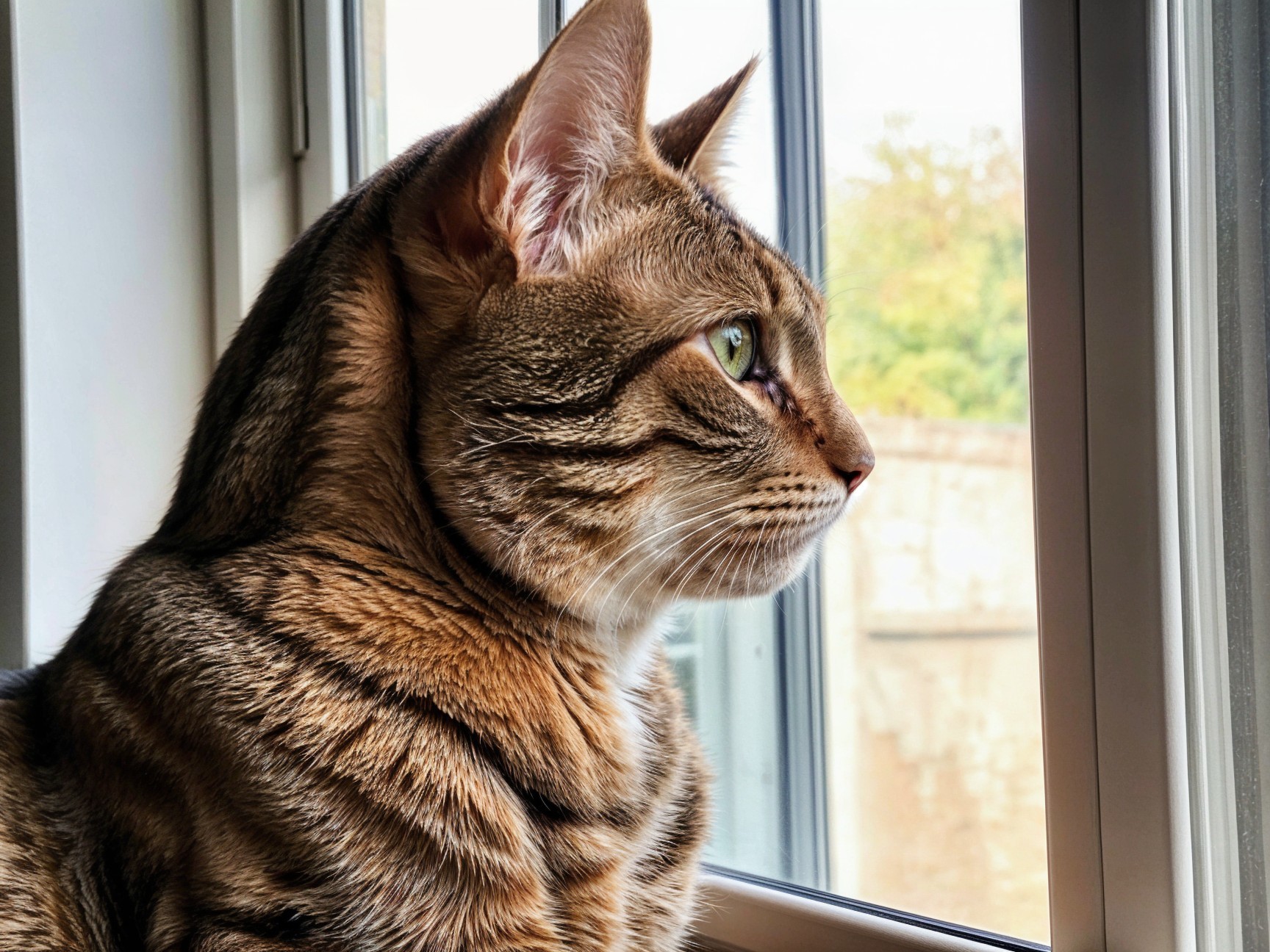 Bengal Cat by Window with Golden-Brown Coat