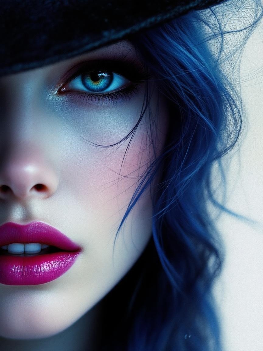 Close-Up Portrait of a Young Woman with Blue Hair