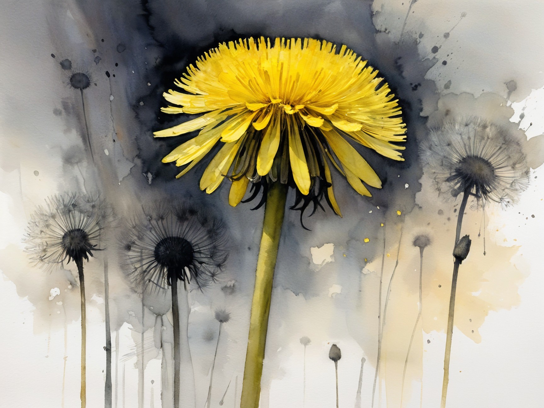 Vibrant Yellow Dandelion with Blurred Gray Background