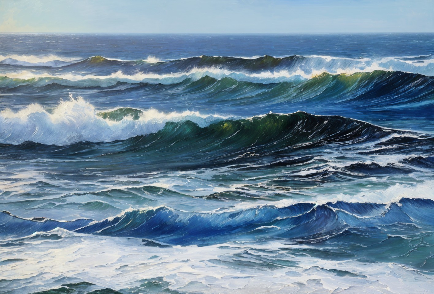 Seascape Painting of Waves and Vibrant Ocean Colors