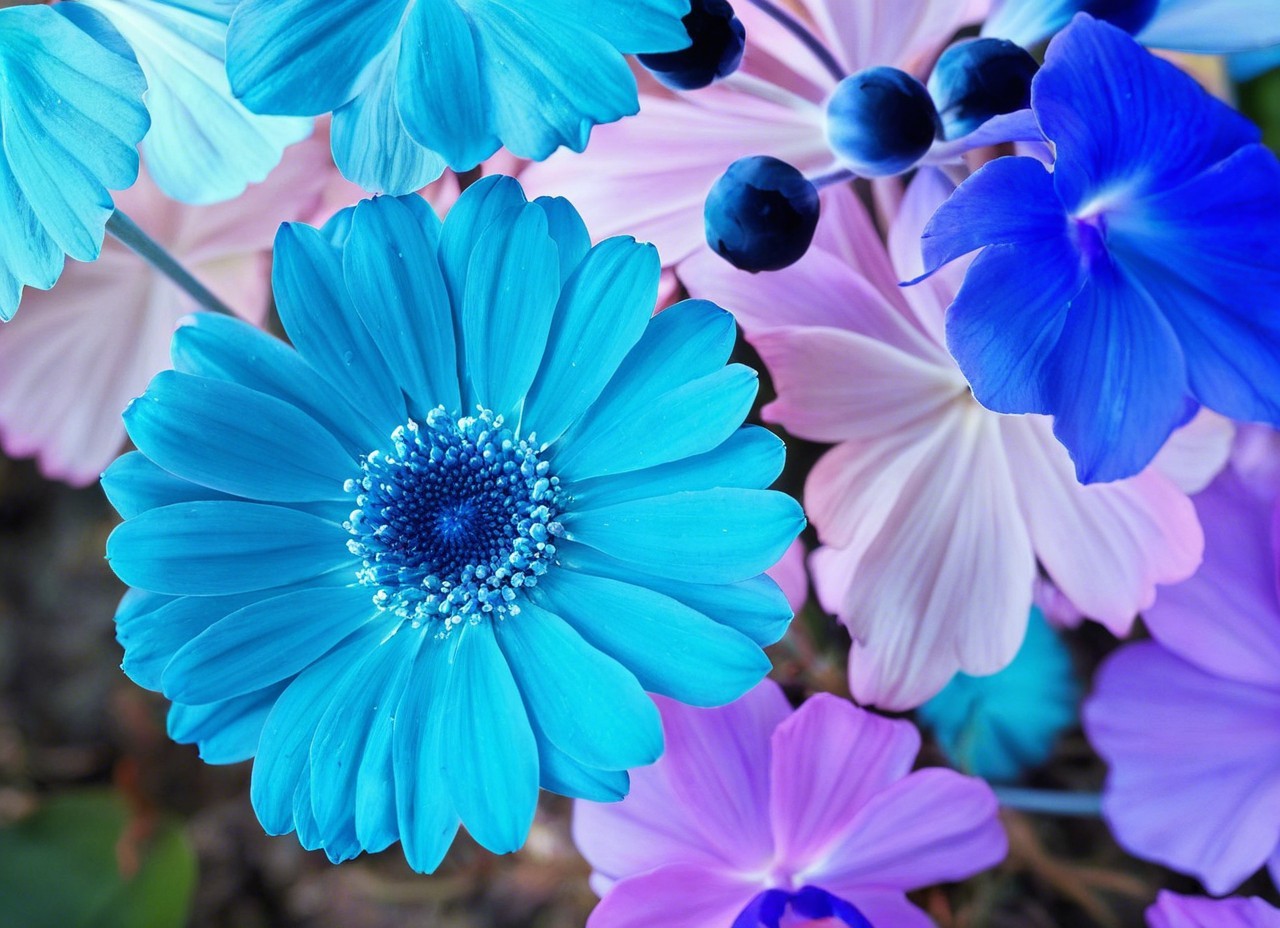 Vibrant Flower Arrangement in Blue and Purple Shades