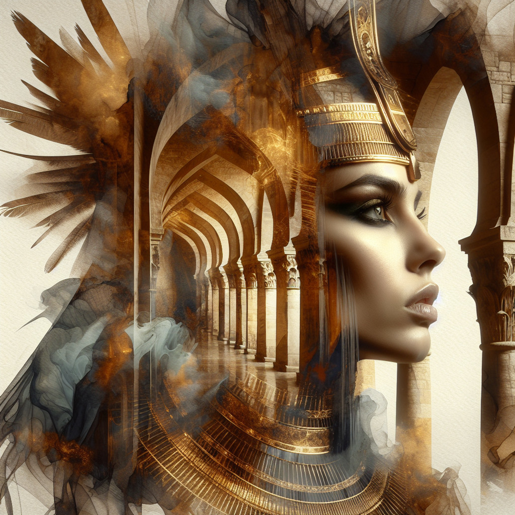 Regal Woman Portrait with Golden Jewelry and Headdress
