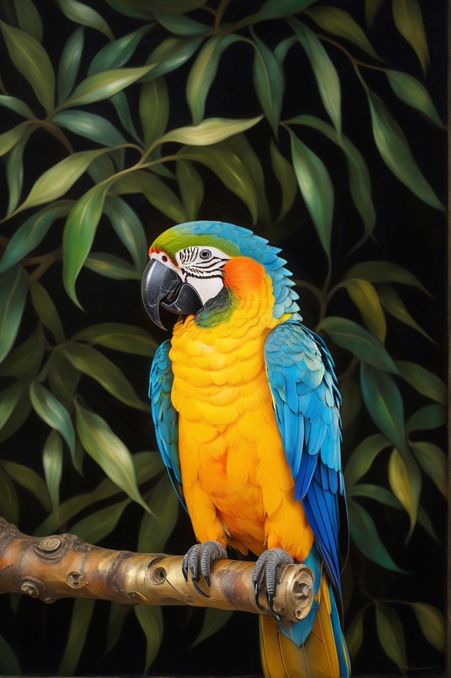 Vibrant Macaw on Branch with Colorful Plumage