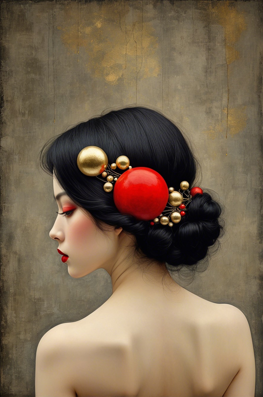 Elegant Woman with Black Hair and Gold Accessories