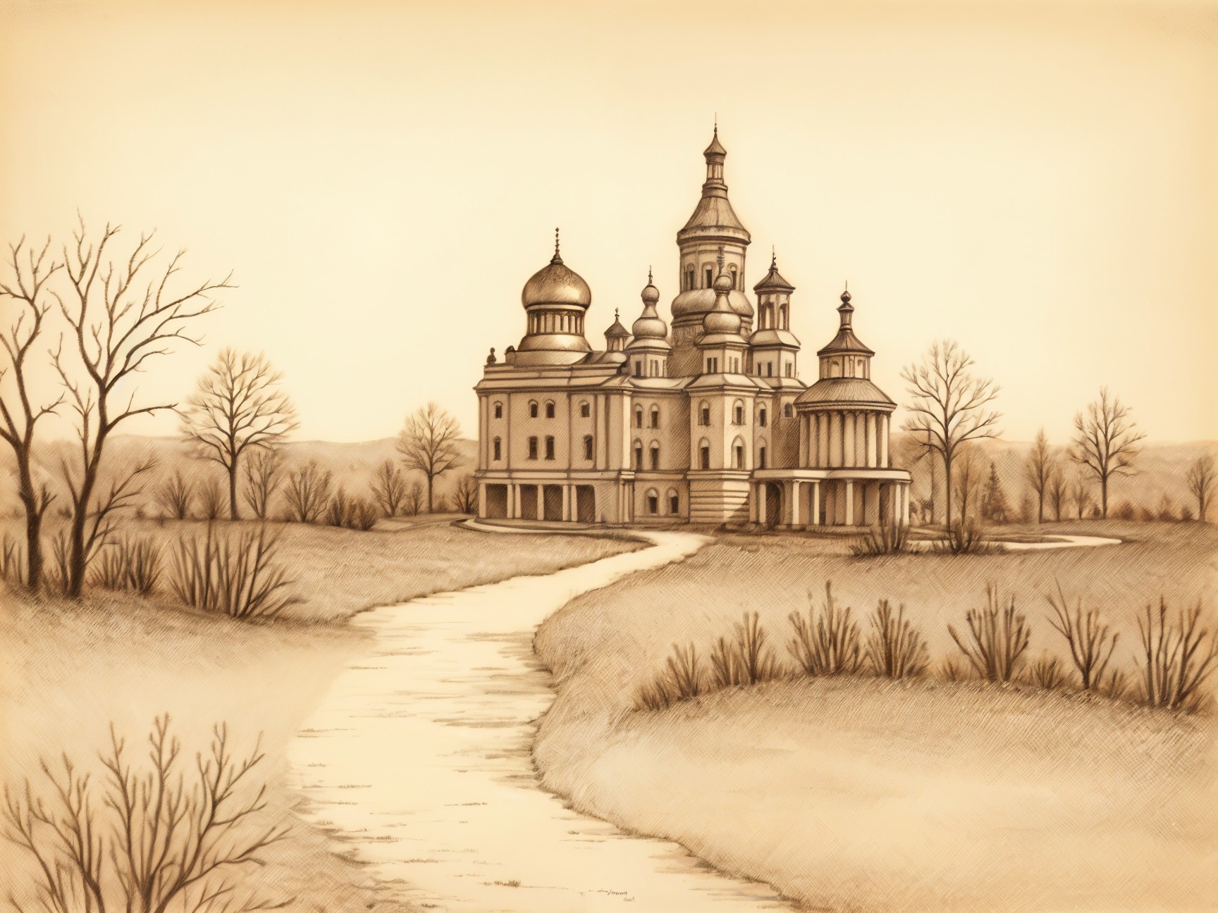 Historic Church Surrounded by Tranquil Landscape