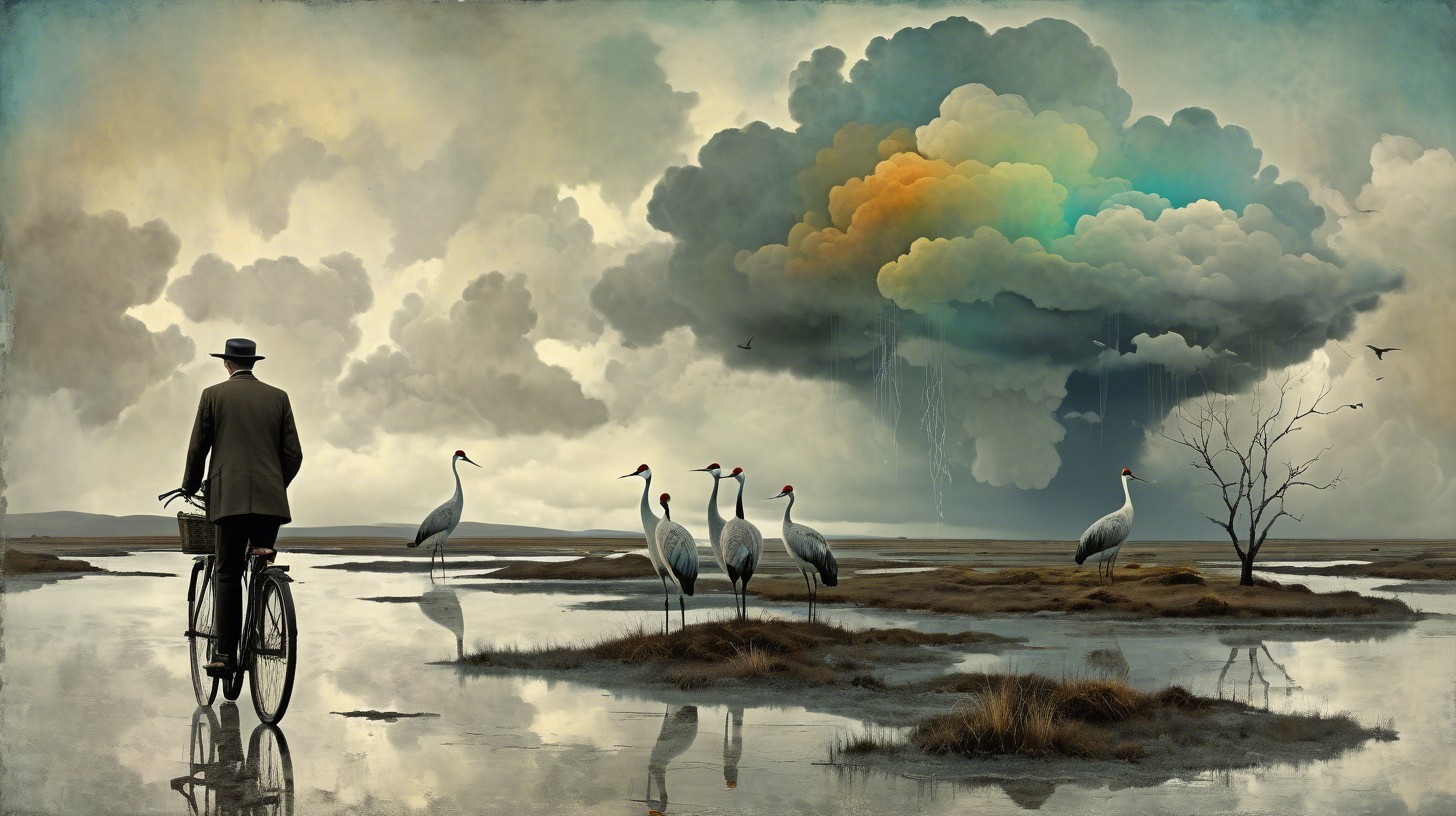 Solitary Bicycle Ride in Serene Wetland Scene