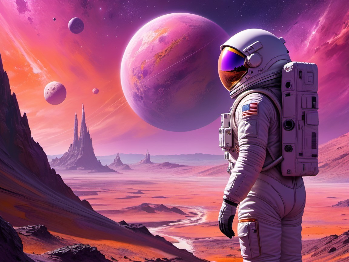 Astronaut on a Colorful Alien Planet Landscape