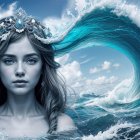 Ethereal Woman in Vibrant Underwater Landscape