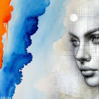 Grayscale Portrait of Woman with Geometric Patterns