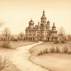 Serene Island Landscape with Rustic House and Cranes