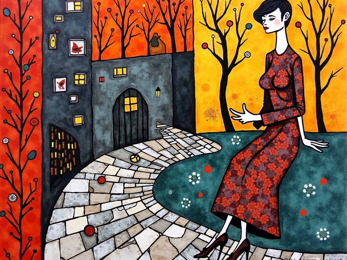 Stylized Woman in Red Dress by Whimsical Building
