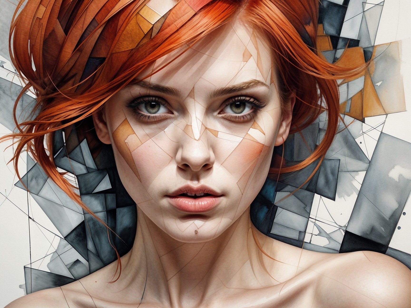 Portrait of a Young Woman with Red Hair and Green Eyes