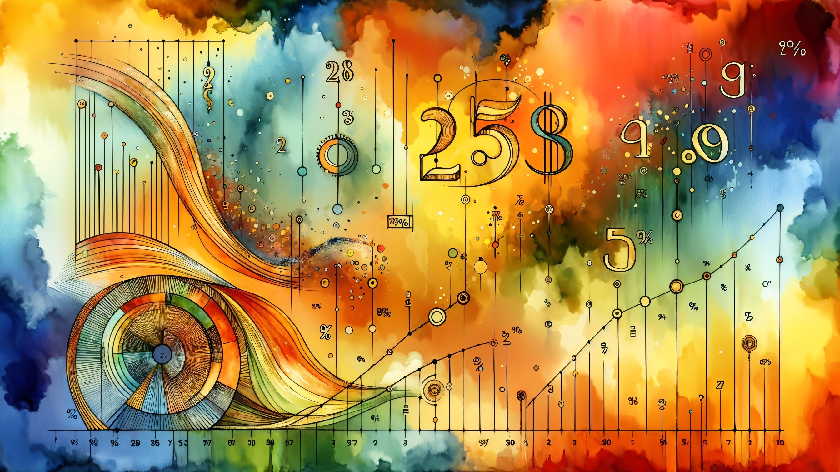 Abstract Colorful Background with Numbers and Graphs