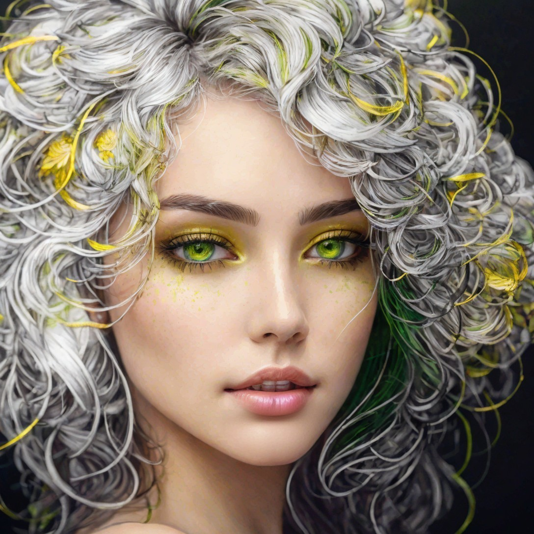 Portrait of woman with green eyes, curly hair, and freckles