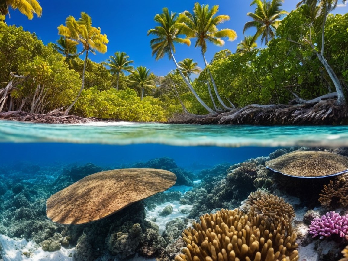 Vibrant Tropical Lagoon with Coral Reefs and Marine Life