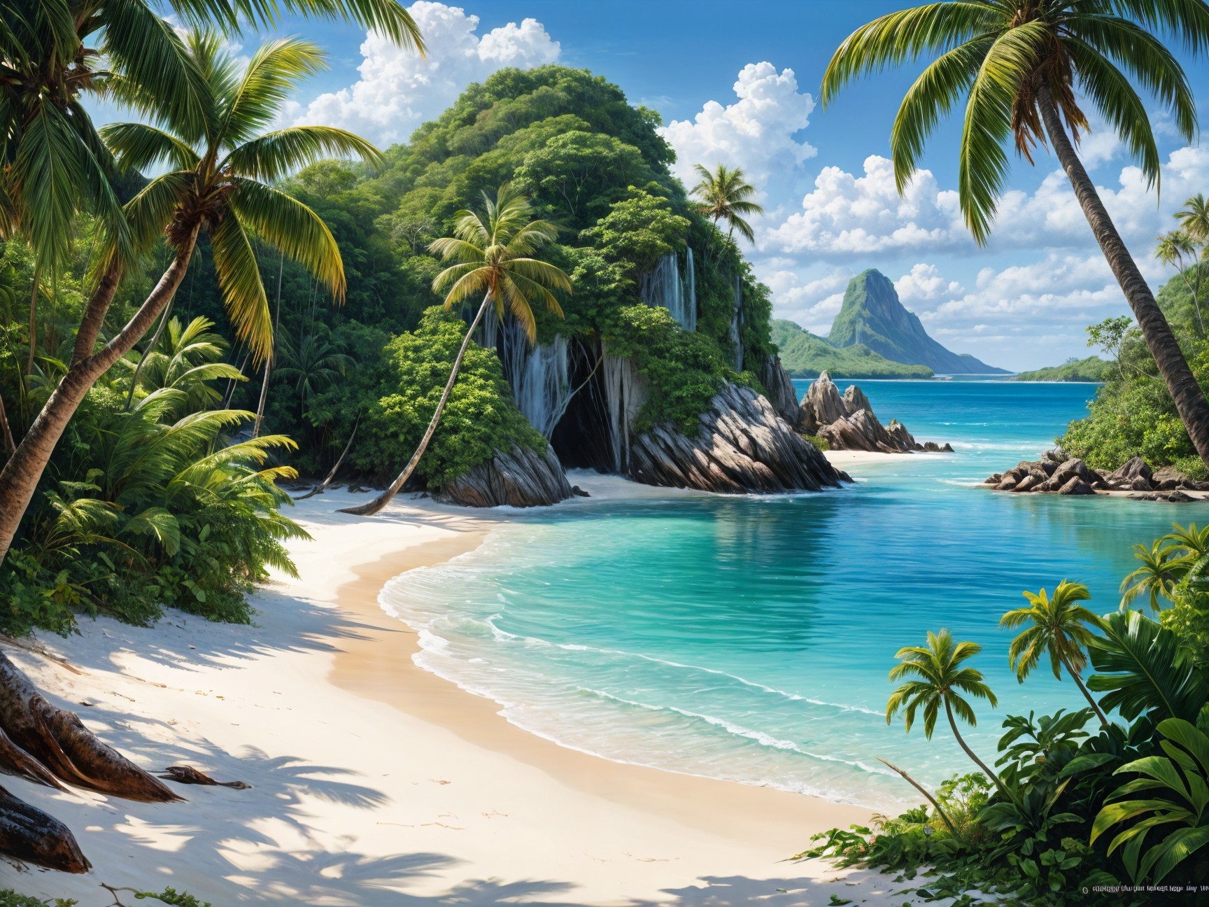 Tropical Beach with Palm Trees and Turquoise Waters