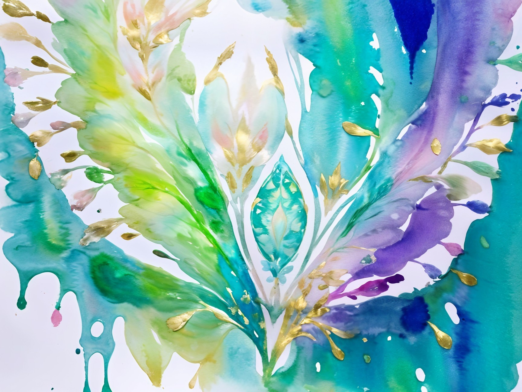 Abstract Watercolor with Vibrant Hues and Gold Accents