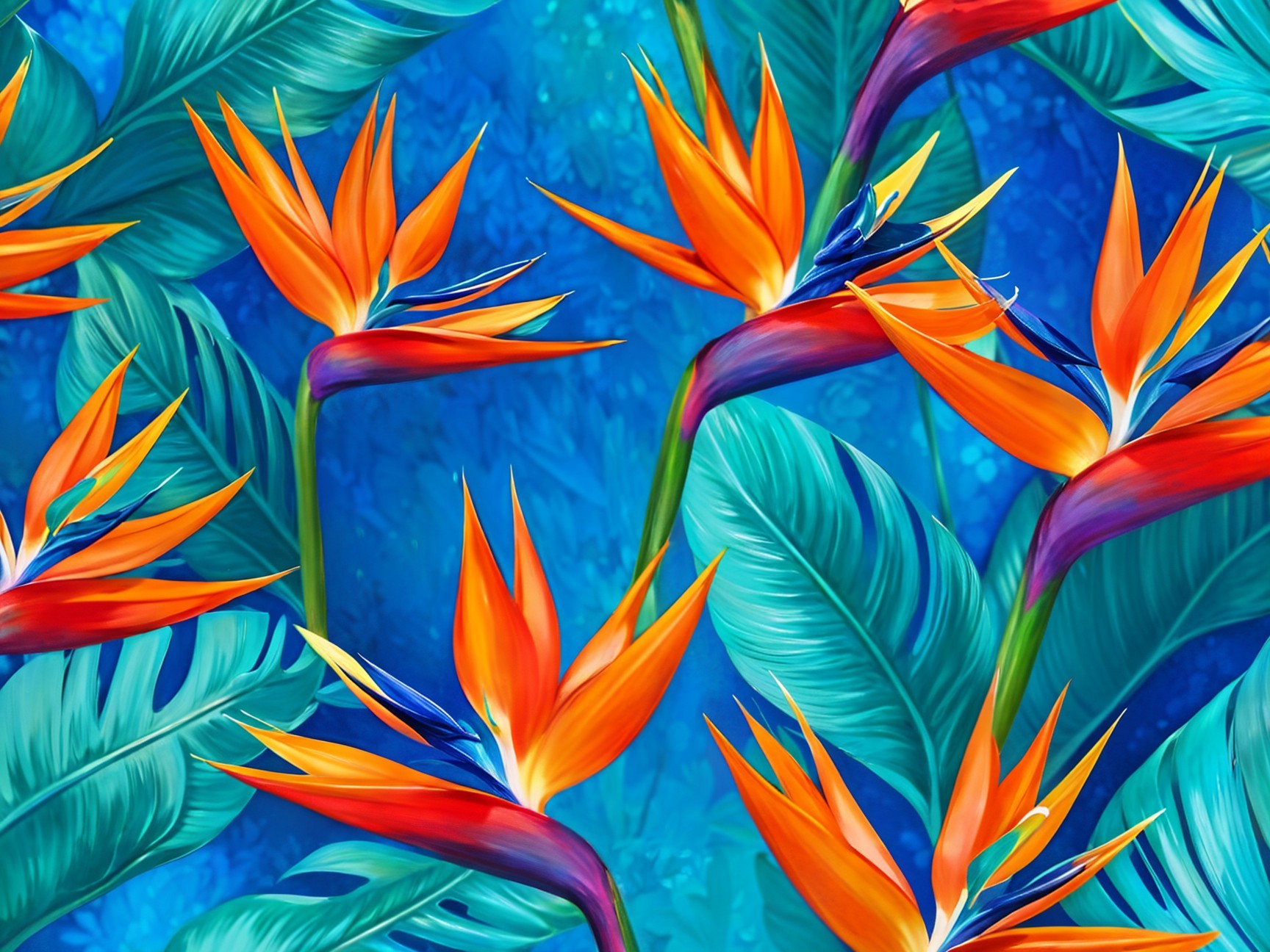 Vibrant Tropical Scene with Bird of Paradise Flowers