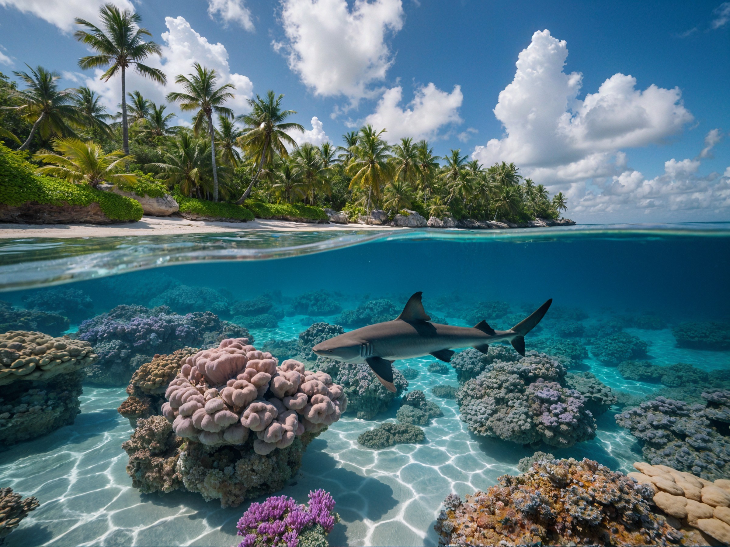 Underwater Scene with Coral Reefs and Shark